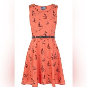 Yumi Coral Sailboat Print Dress